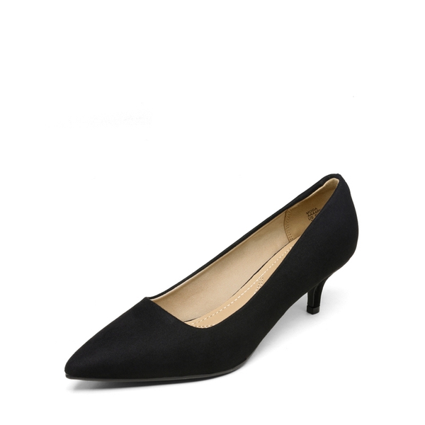 Kitten Heel Pointed Toe Pumps - BLACK SUEDE -  0